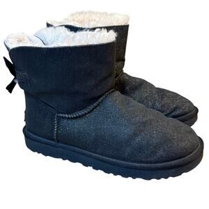 UGG Boots Mini Bailey Bow Sparkle Shearling Black Glitter Women’s US 8 EU 39